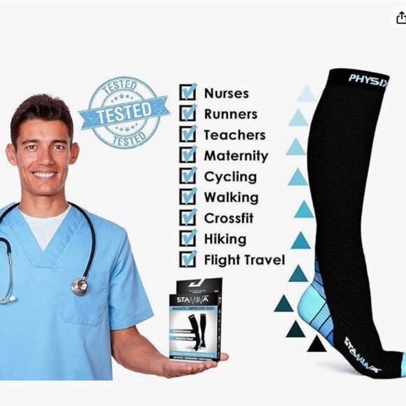 NWOT One pair Size Small/Medium unisex Physix Gear blue black compression socks - Picture 10 of 10